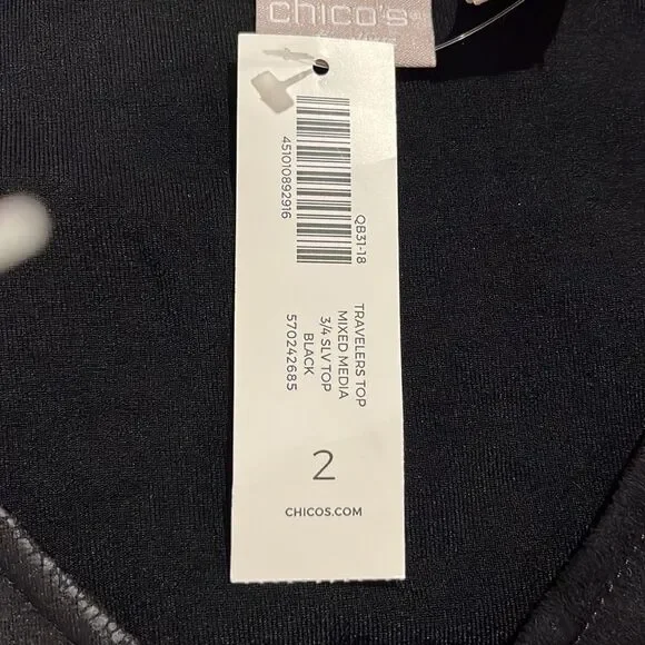 NWT Chico’s Travelers Collection Mixed Media Top size 2 (US 12-14) - Picture 6 of 8